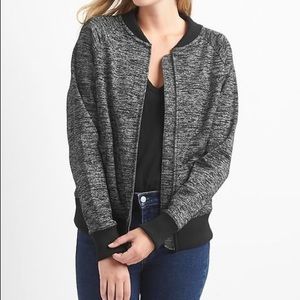 GAP Black Gray Knit Marled Bomber Jacket Sz M
